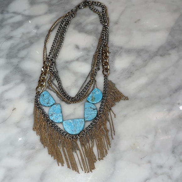 Banana Republic Jewelry - Blue Necklace Multi Strand chain fringe 24 inches long nwot